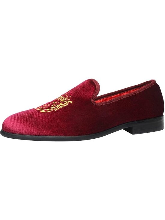 ELANROMAN Men\'s Wine Tiger Velvet Loafers Embroidery Slip on Penny Party Shoes main image 6